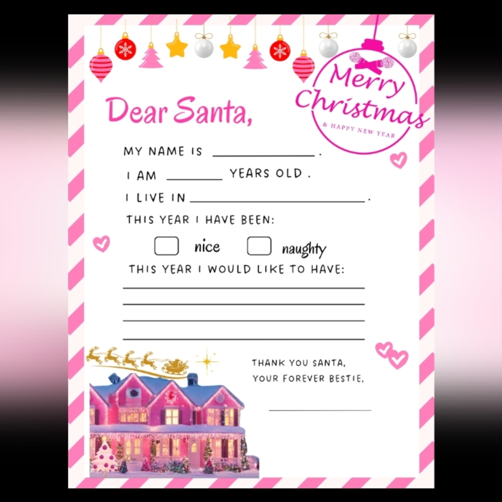 Girly Pink Christmas Santa Wish List